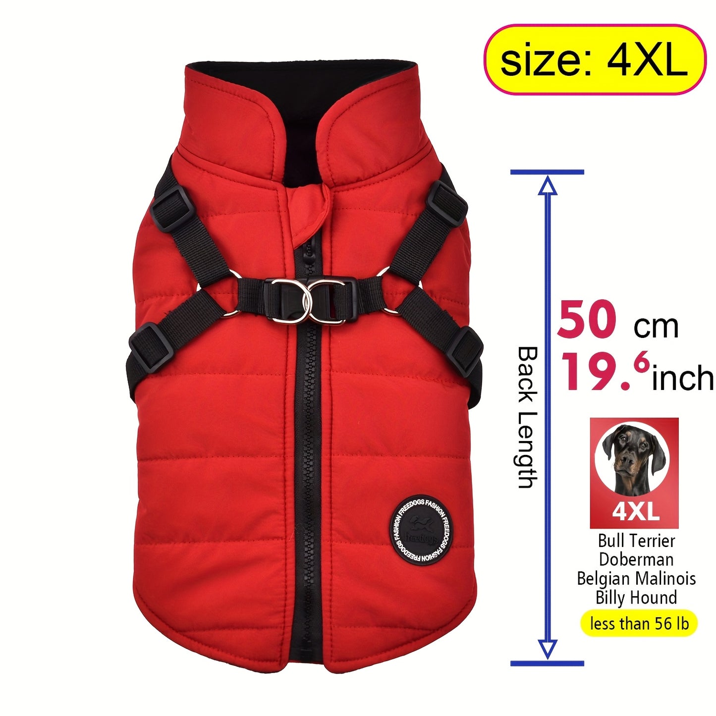 Warm Padded Dog Vest with Harness for Small And Medium Dogs - Red Coat for Extra Comfort And Security Christmas Gift