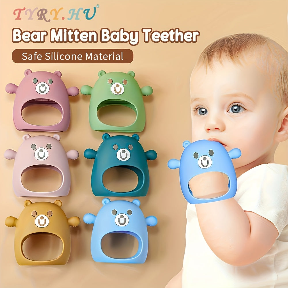 Soft Silicone TYRY.HU Bear Mitten Youngsters Teether - 6M+ Anti-Drop Chew Toy, Safe & Soothing Teething Relief - Cute Cartoon Design in Pink, Green, Blue, Yellow, Perfect Gift for Thanksgiving & Christmas