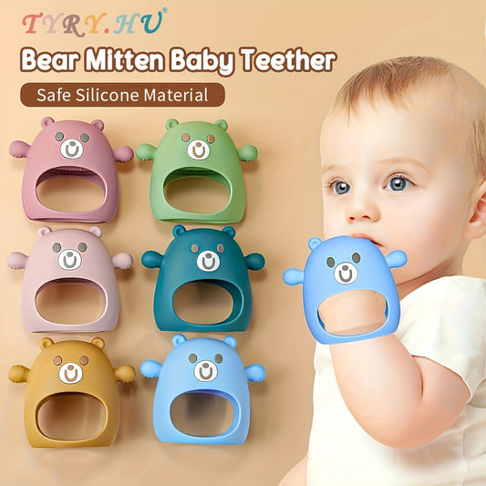 Soft Silicone TYRY.HU Bear Mitten Youngsters Teether - 6M+ Anti-Drop Chew Toy, Safe & Soothing Teething Relief - Cute Cartoon Design in Pink, Green, Blue, Yellow, Perfect Gift for Thanksgiving & Christmas