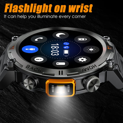 JELLOO Men'S Outdoor Sports Smartwatch with LED Flashlight, Pedometer, Call Answering, Music Control, Battery, 3ATM Waterproof, 360p Display, for iPhone & Android, Christmas Gifts For Boyfriends