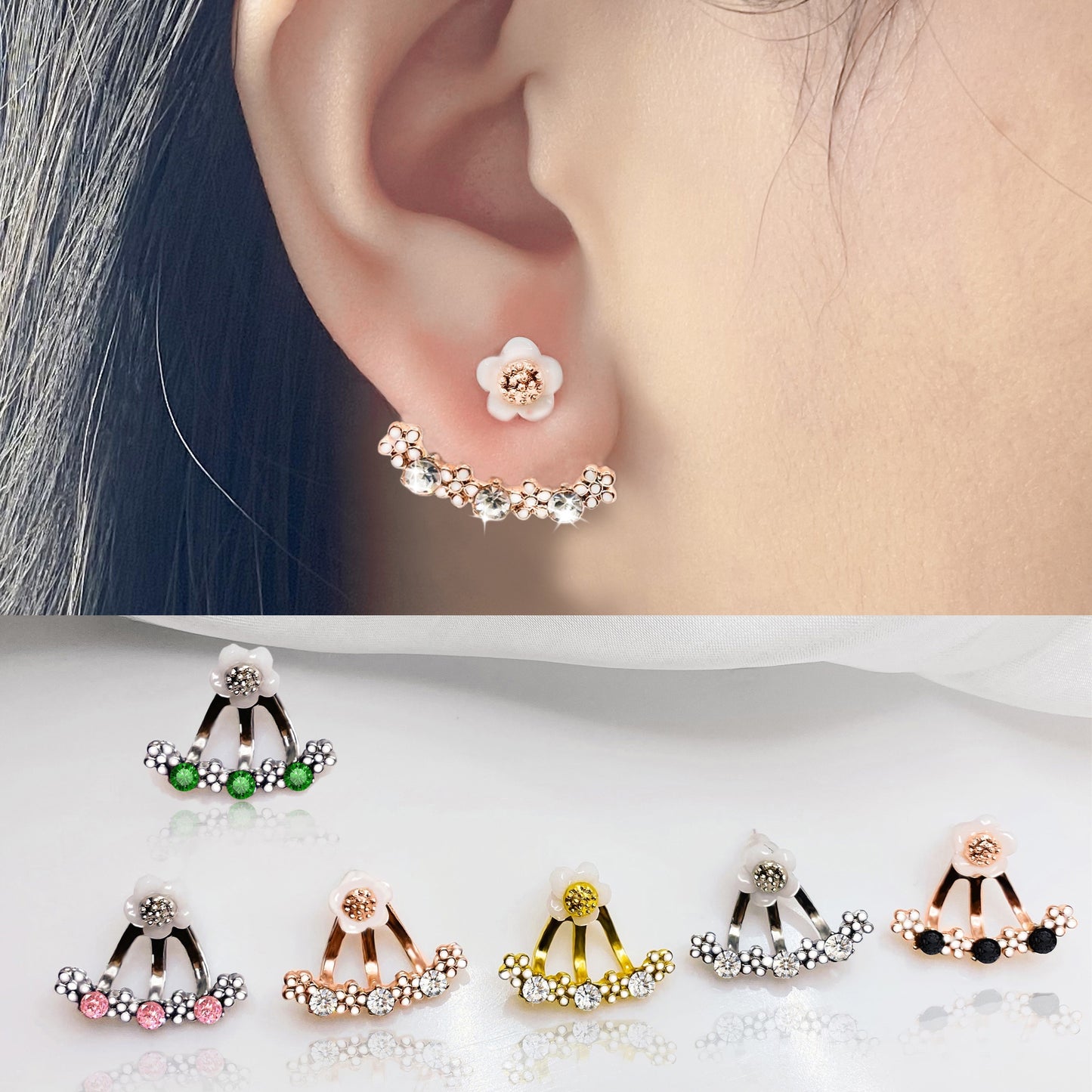 Delicate Flower Shaped Crystal Dangle Earrings - Exquisitely Crafted with Sparkling Zircon Crystals and Intricate Design - Perfect Gift Idea for Valentines Day, Christmas, and Beautiful Accessories for Girls and Women