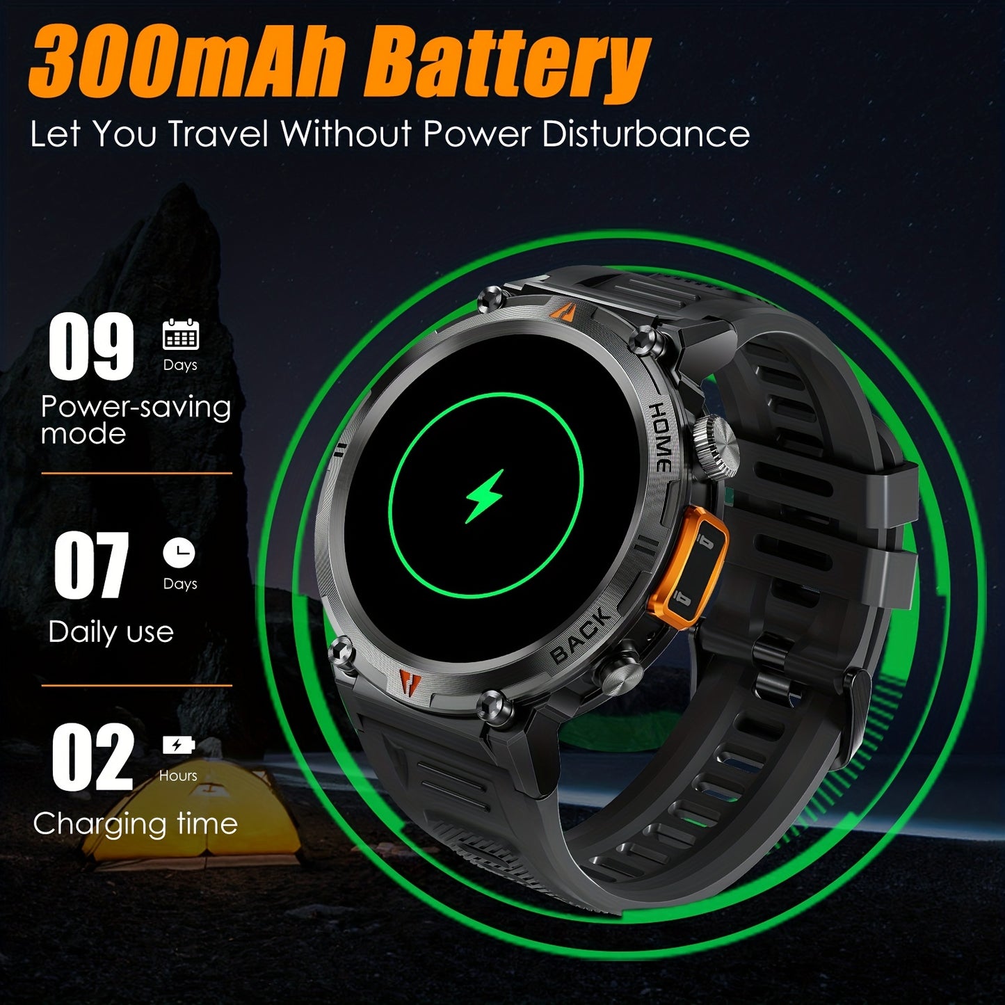 JELLOO Men'S Outdoor Sports Smartwatch with LED Flashlight, Pedometer, Call Answering, Music Control, Battery, 3ATM Waterproof, 360p Display, for iPhone & Android, Christmas Gifts For Boyfriends