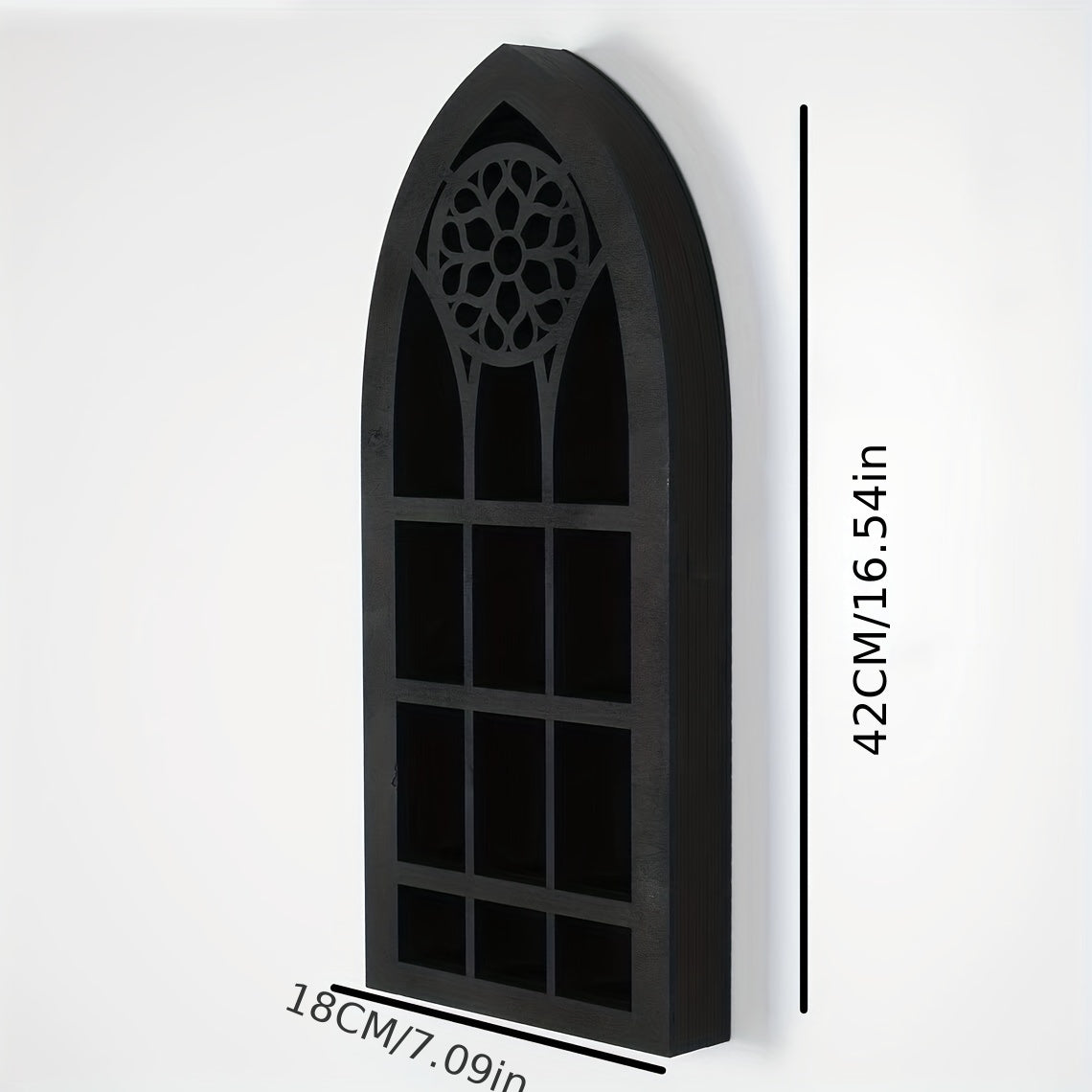 1pc Old Church Window Crystal Wall Shelf, Crystal Wooden Shelf, Halloween Witch Crystal Display Rack, Rustic Wooden Shelf For Crystals, Stones & Essential Oils, Wall Decor, Halloween Christmas New Year Gift, Aesthetic Room De