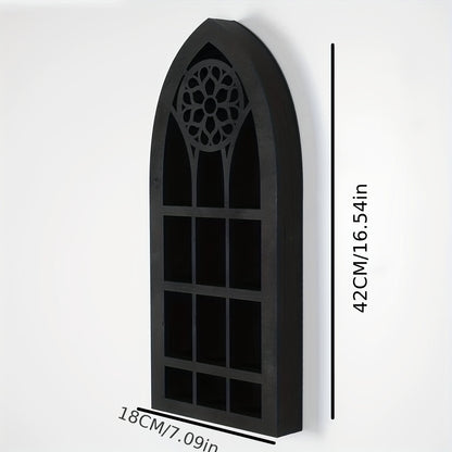 1pc Old Church Window Crystal Wall Shelf, Crystal Wooden Shelf, Halloween Witch Crystal Display Rack, Rustic Wooden Shelf For Crystals, Stones & Essential Oils, Wall Decor, Halloween Christmas New Year Gift, Aesthetic Room De