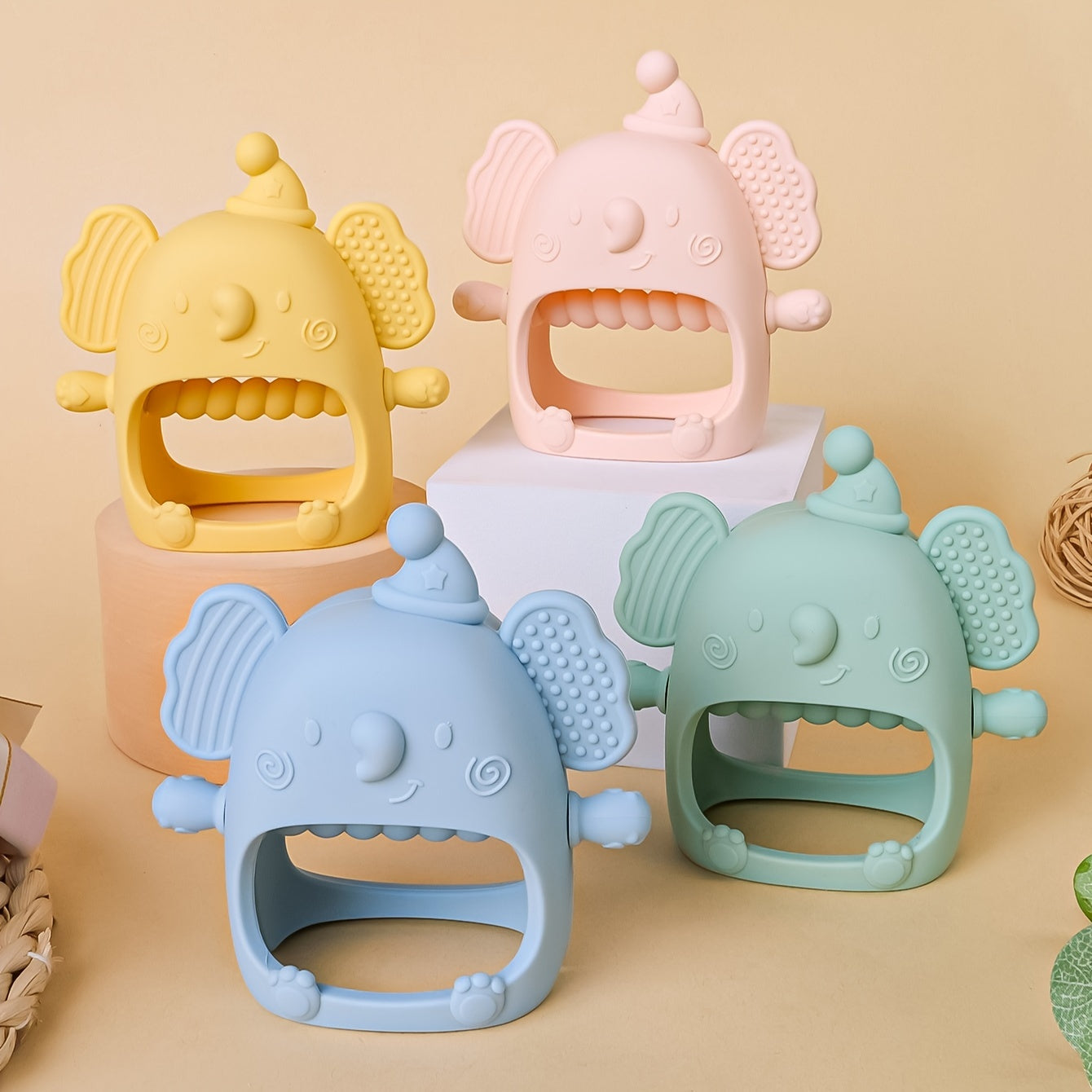 Soft Silicone TYRY.HU Bear Mitten Youngsters Teether - 6M+ Anti-Drop Chew Toy, Safe & Soothing Teething Relief - Cute Cartoon Design in Pink, Green, Blue, Yellow, Perfect Gift for Thanksgiving & Christmas
