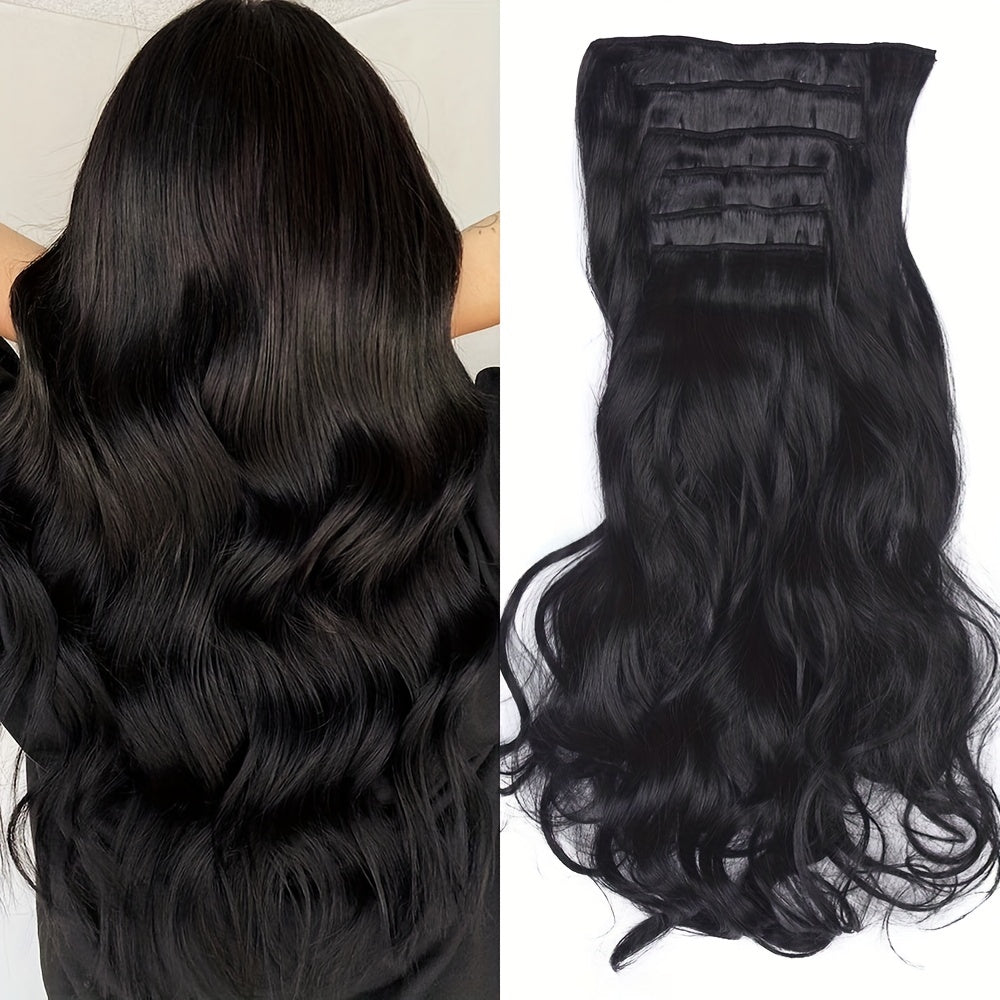 [Heat Resistant Hair Extensions] 6pcs Heat Resistant 22 Inch Body Wave Clip-In Hair Extensions | Double Weft Synthetic Hair for Women - Hair Clips Hair Accessories Halloween Christmas