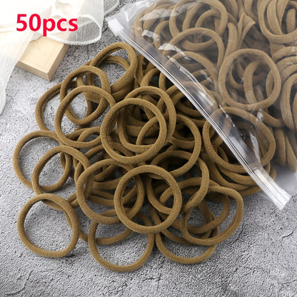 50pcs/Set Women   Basic Hair Bands 1.57inch Simple Solid Colors Elastic Headband Hair Ropes Ties Hair Accessories Ponytail Holder