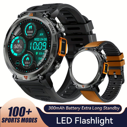 JELLOO Men'S Outdoor Sports Smartwatch with LED Flashlight, Pedometer, Call Answering, Music Control, Battery, 3ATM Waterproof, 360p Display, for iPhone & Android, Christmas Gifts For Boyfriends